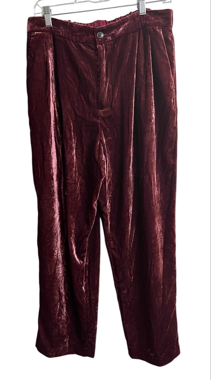 Madewell Velvet Tapered Pleat Pull-On High Rise Pants Burgundy Large